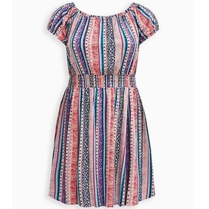 TORRID 1X MINI LENNY SMOCKED OFF-SHOULDER DRESS